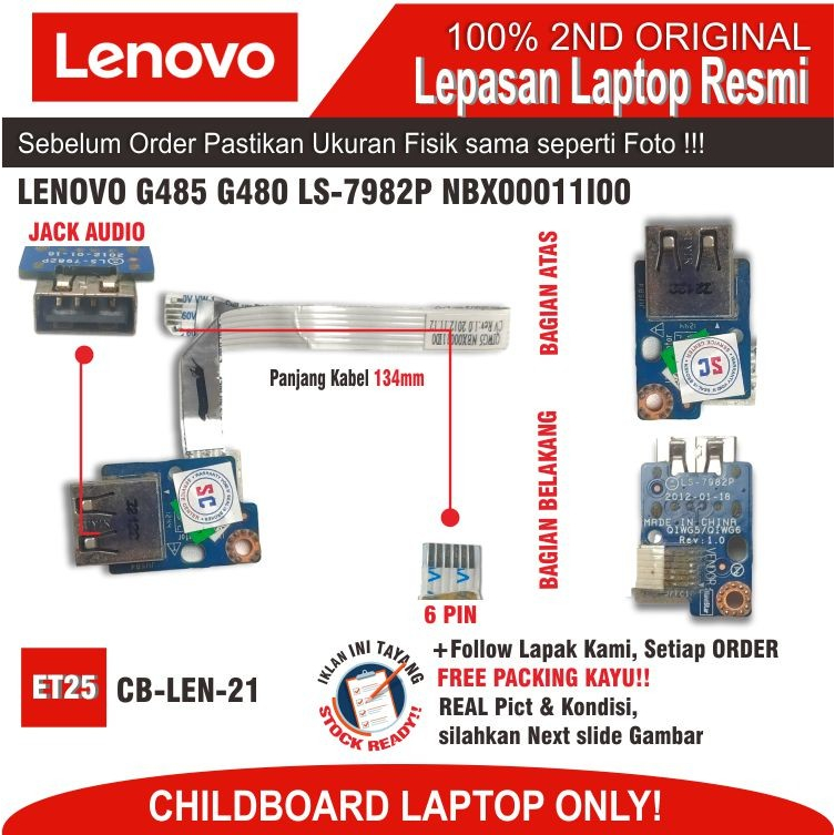ET25 CB-LEN-21 USB CHILDBOARD LENOVO G485 G480 LS-7982P NBX00011I00