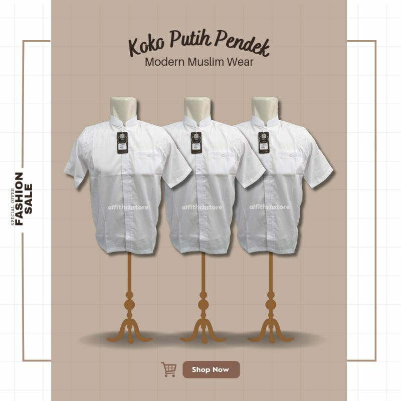 Koko Syahdika Putih Koko Pria Dewasa / Remaja Lengan Pendek Bahan Katun Premium Bordir S M L XL XXL 
