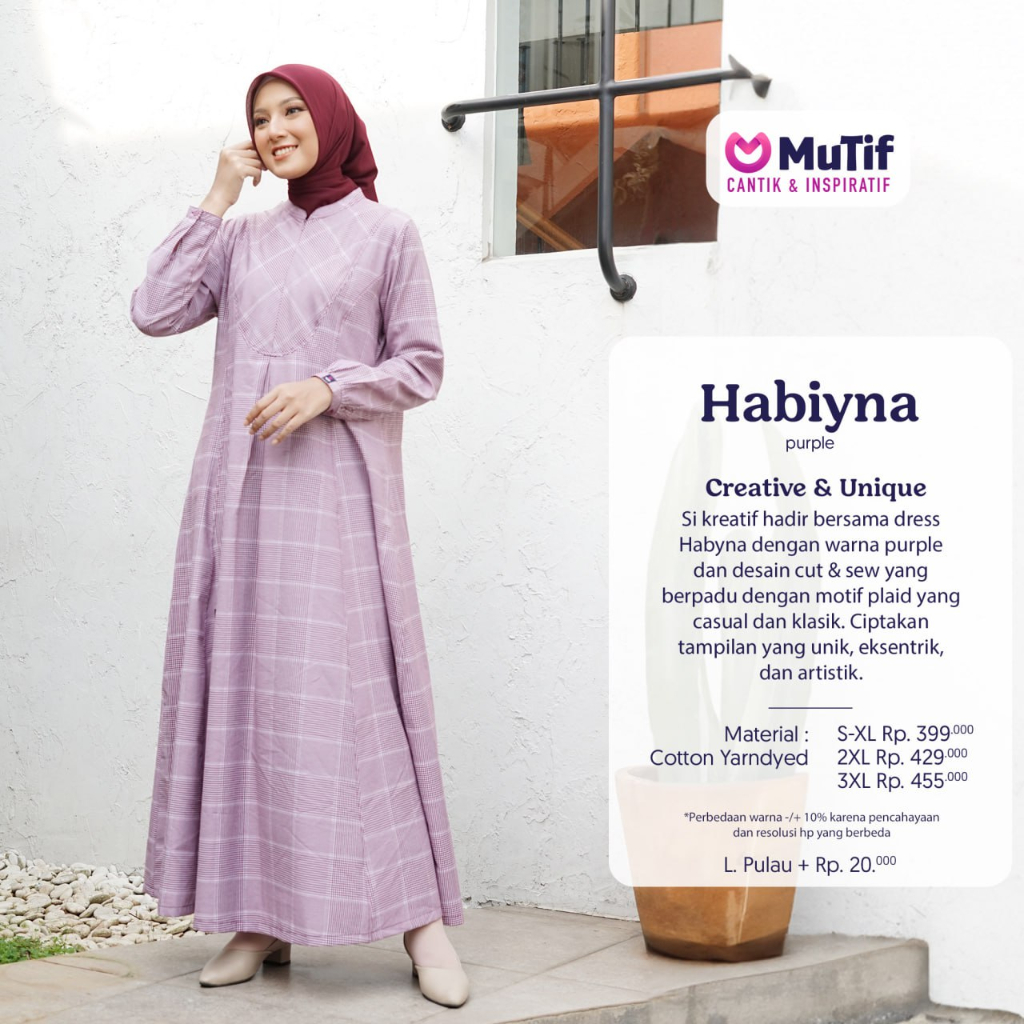 MUTIF | GAMIS MUTIF | MuTif Habiyna | Habiyna Purple | Dress Muslimah | Gamis MuTif / ORI 100% 16 Te