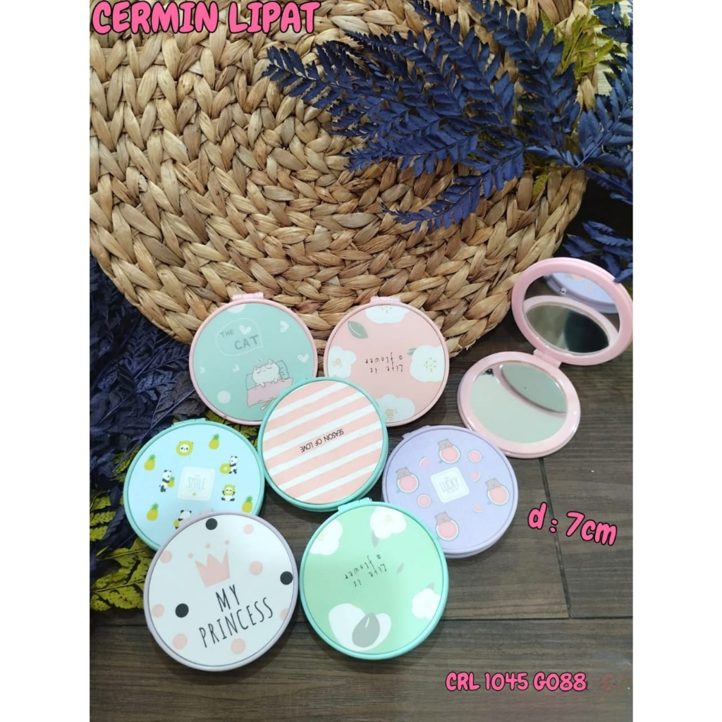 Kaca Cermin Wanita Lipat Aesthetic Mini Portable Bulat