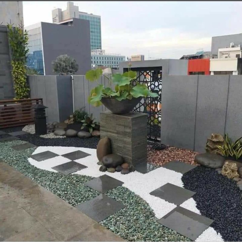 pembuatan taman kering minimalis/taman kering batu koral
