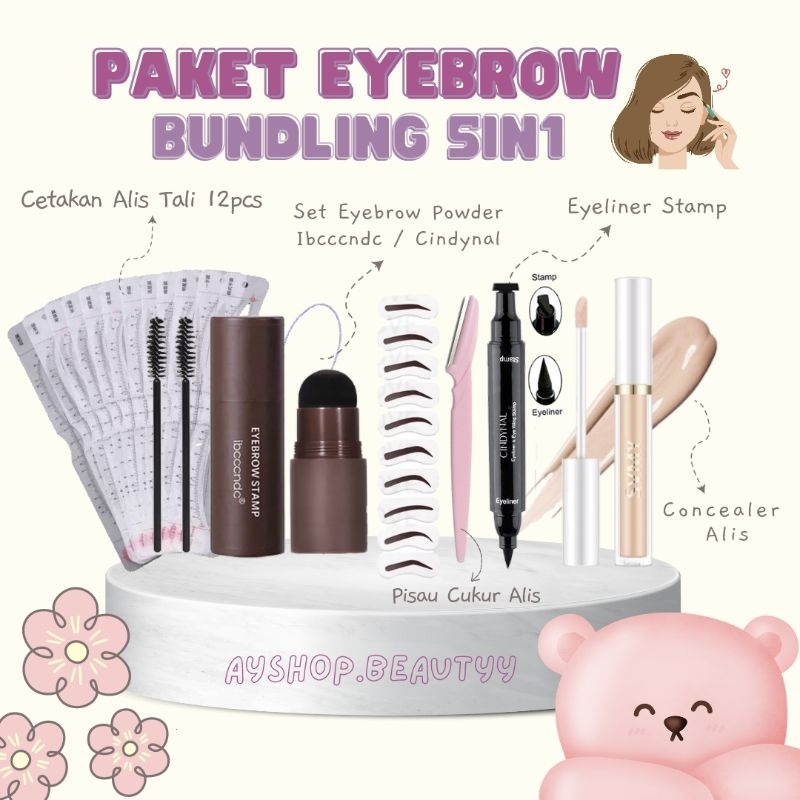 (5in1) Paket Hemat Eyebrow Stamp Bundling 5in1 Cetakan Alis Tali/ Eyebrow Powder Ibcccndc / Eyeliner Stamp 2in1