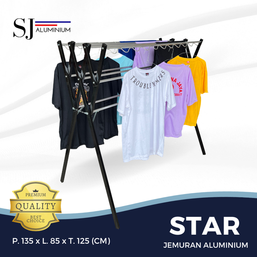 STAR - Jemuran Baju / Jemuran Rak Handuk / Jemuran Pakaian Aluminium Rak Jemur Hanger Lipat Hitam -