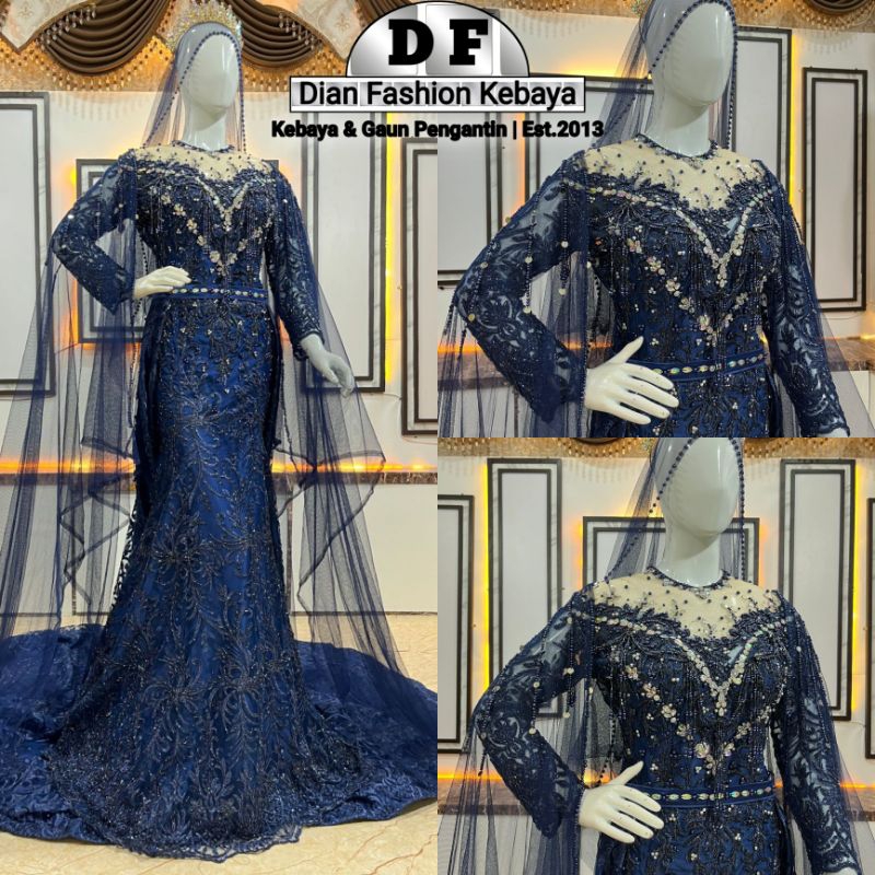 Gaun Pengantin Slim Dress Ekor Panjang.