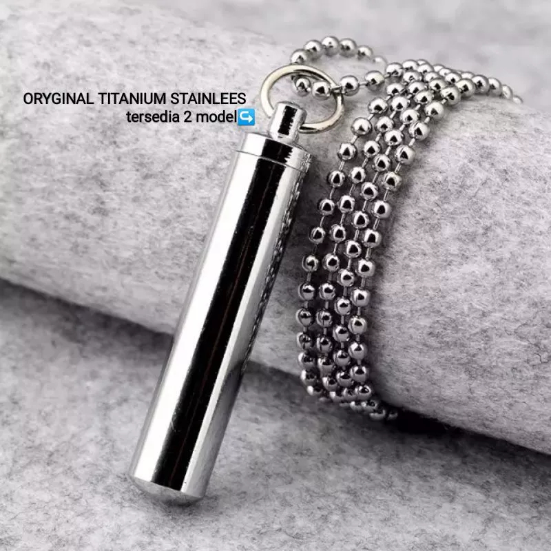 KALUNG TITANIUM LIONTIN TABUNG WARNA SILVER PRIA WANITA