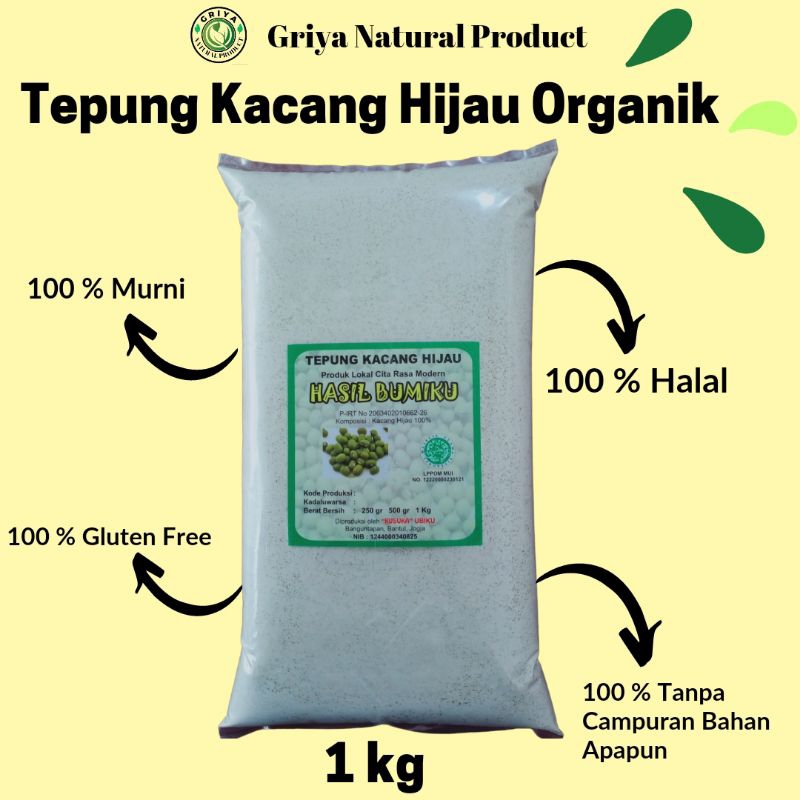 Tepung Kacang Hijau Organik kemasan 1 kg/Tepung Biji Kacang Hijau Organik kemasan 1 kg/Tepung MPASI 
