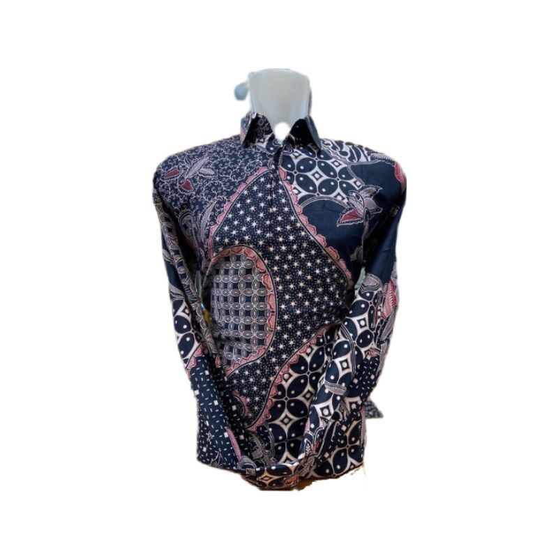 KEMEJA BATIK PRIA BATIK SOLO LENGAN PANJANG MOTIF BIRU MERAH -8