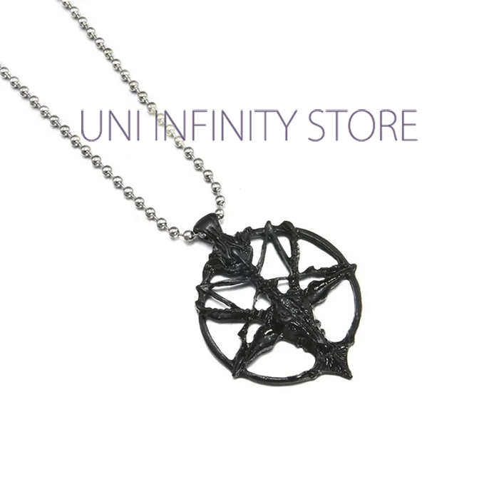 JWNE0337 Kalung Kepala Kambing Hitam Bintang Terbalik Perak Unisex Pria Wanita Chrome Silver Black R