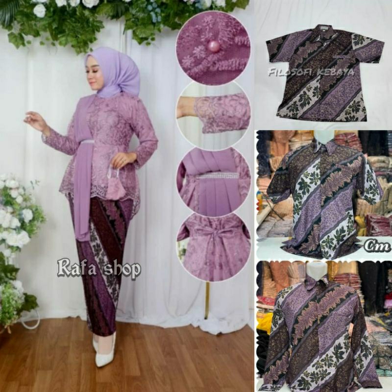 COUPLE KEBAYA SELENDANG LILAC/ SET KEBAYA COUPLE BATIK MOTIF CM LILAC