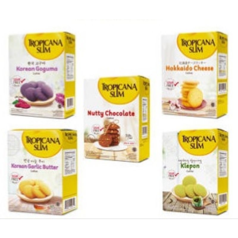 

Tropicana Slim Cookies 100gr - Hokkaido Cheese/ Klepon/ Korean Goguma/ Korean Garlic Butter/ Nutty Chocolate