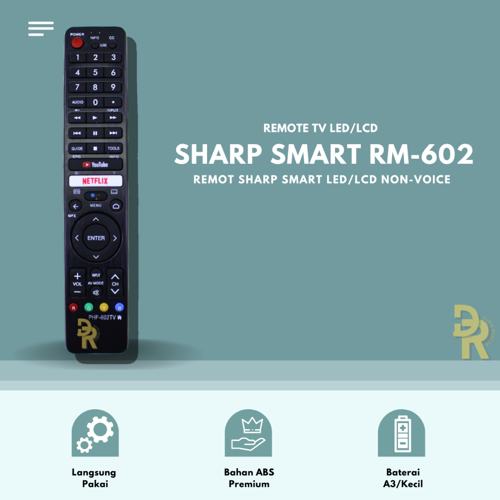 Remot Remote TV SHARP PHP-602TV LED AQUOS SMART TV ANDROID youtube netflix