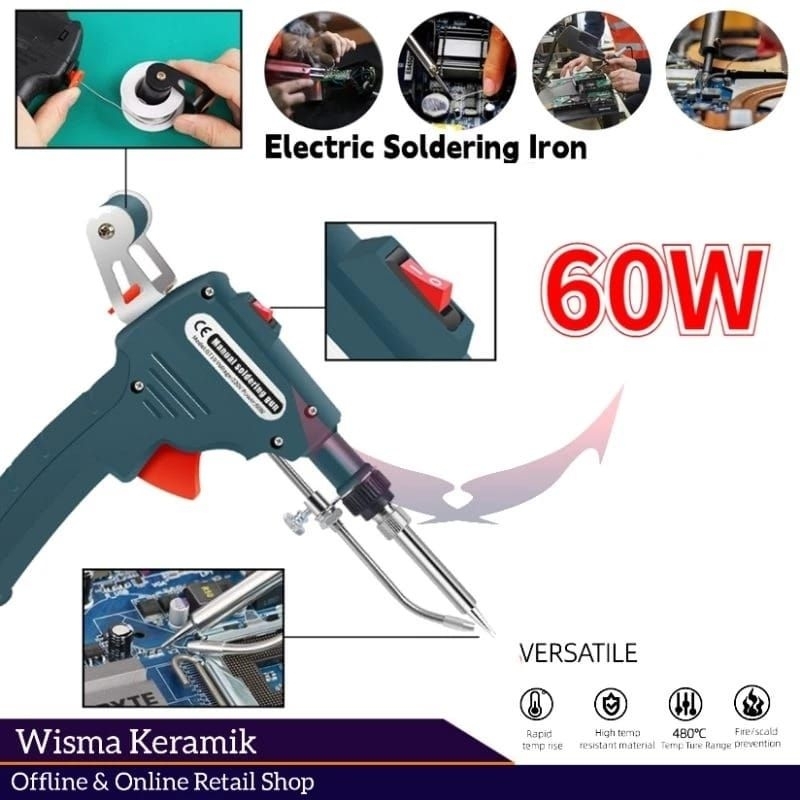 Solder iron otomatis tin gun 60W, solder listrik timah otomatis