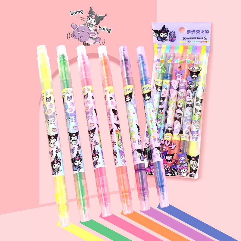 

✨COD -6 Pcs Desain Ujung Ganda Stabilo Highlighter Sanrio Lucu Alat Tulis Kantor Siswa Pena Doodle-GS