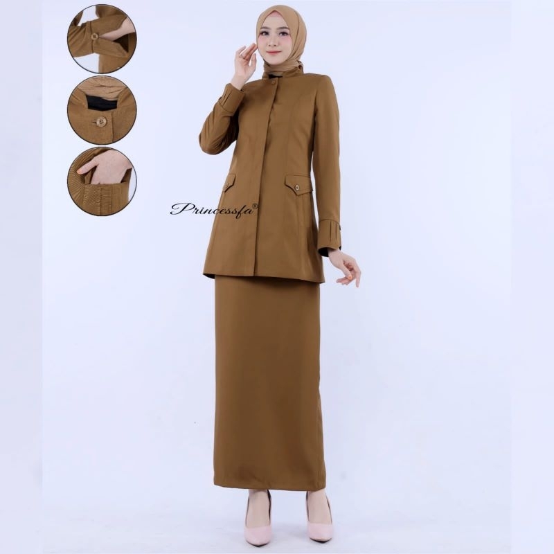 seragam princessfa/ seragam ASN wanita kheki tua/ seragam pemda kheki tua/ seragam PDH guru wanita,b