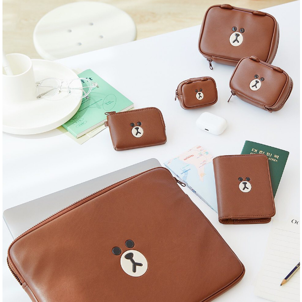 LINEFRIENDS LINE FRIENDS BROWN LAPTOP POUCH PASSPORT CASE POUCH KEYCHAIN BAGCHARM OFFICIAL KOREA