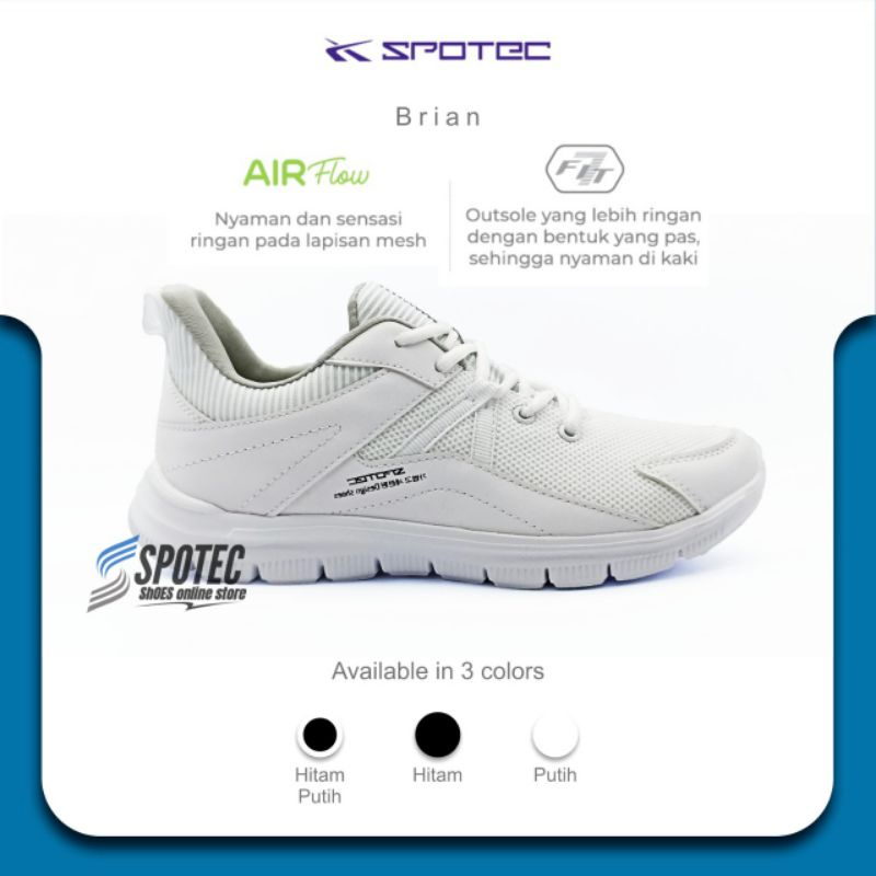 SPOTEC Sepatu STUDENT Artikel BRIAN Putih-putih | Original Spotec