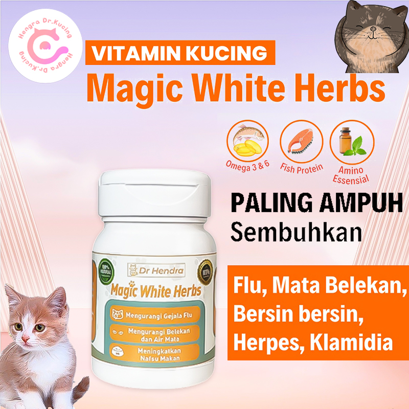 Vitamin Kucing Magic White Herbs Sembuhkan Flu, Mata Belekan, Klamidia, PilekBersin, bersin, Herpes