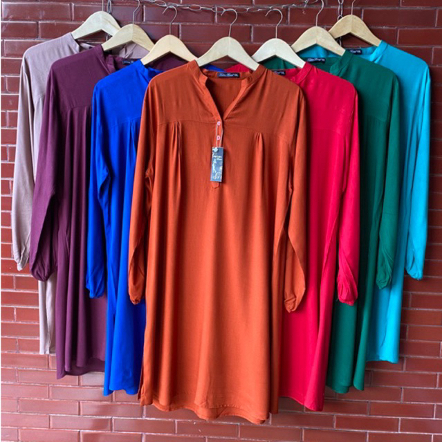 Long Tunik Atasan Polos Katun Rayon Teracota MerahBata Firebrick Red Birel BiruElectrick Merah Cabe 