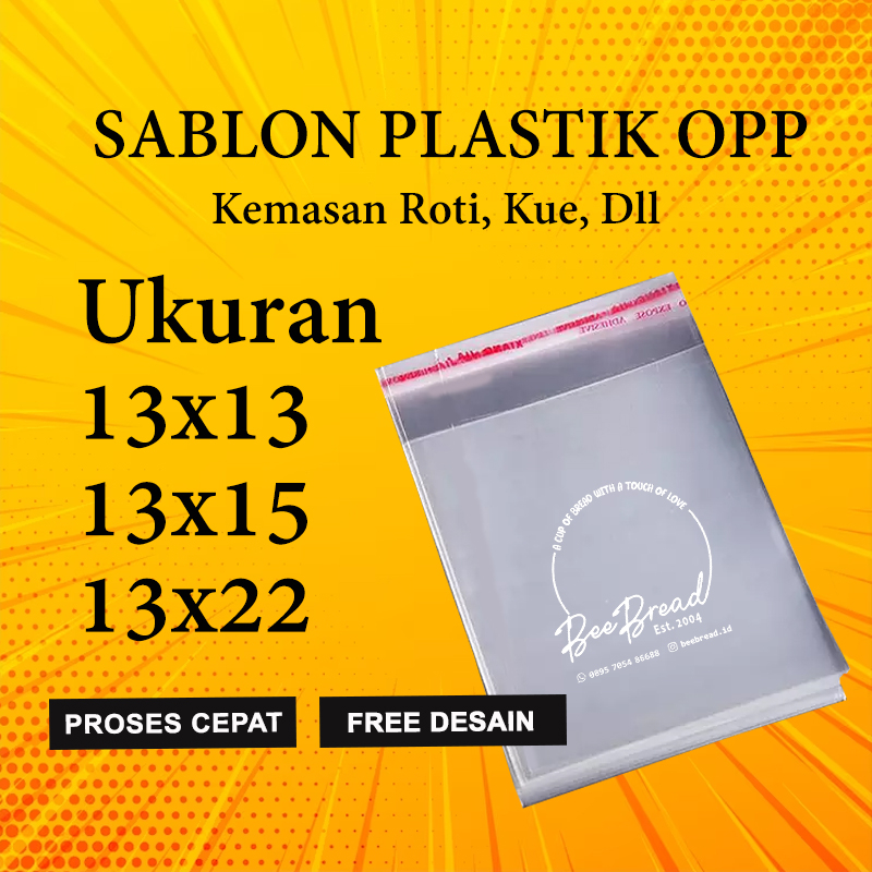 Plastik Sablon Opp Roti Kemasan Ukuran 13x13,13x15,13x22 Free Desain
