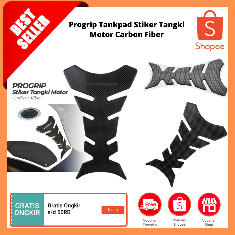 Progrip Tankpad Stiker Tangki Motor Carbon Fiber / Stiker Tangki Motor 3D Decal Stiker Pelindung