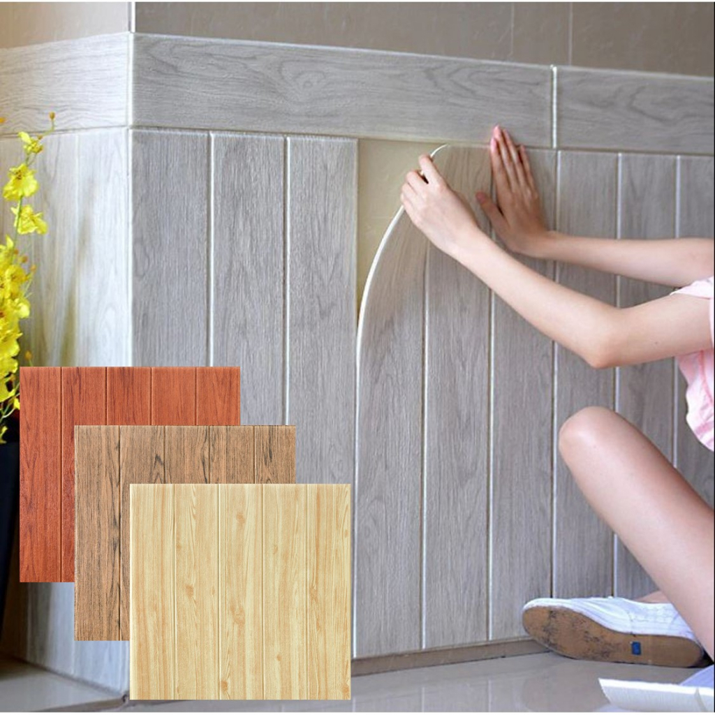 HL0200 Wallpaper Dinding 3D Foam Wood Motif Kayu