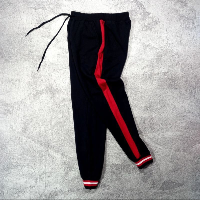 Targetto Black & Red Sweat Jogger Pants || Celana Jogger Targetto Hitam merah