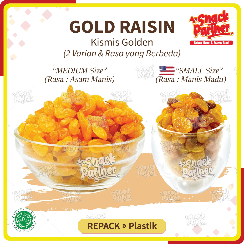 

GOLD RAISIN Repack 100 / 250 GR - Standart & Premium Import US Amerika - Kismis Anggur Golden Emas Kering Asem Manis Madu Honey Sweet Dried Raisins SunMaid Sun MaidnSelma Sultana 100GR 250GR