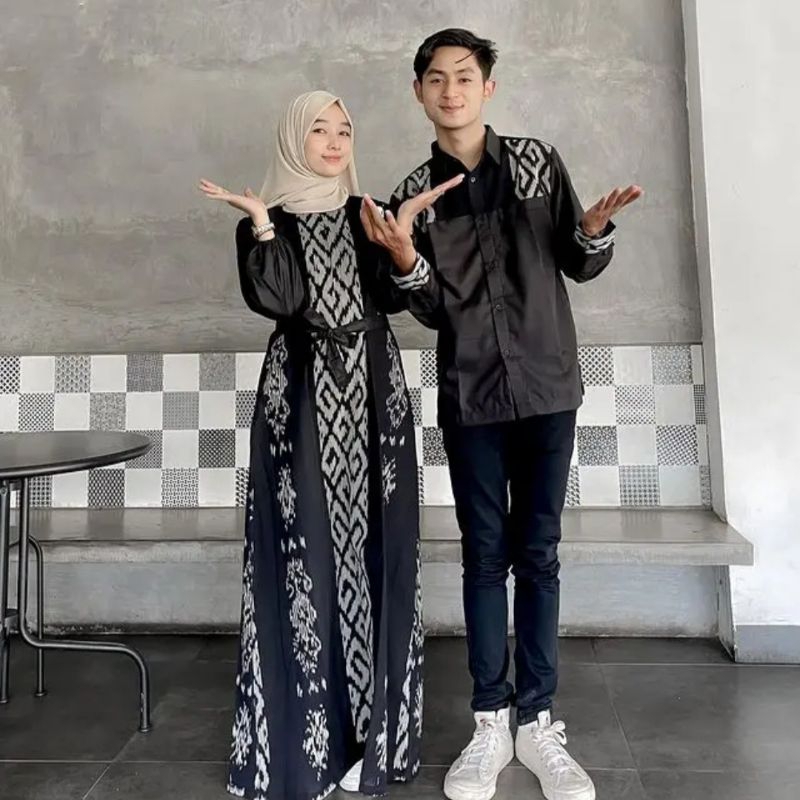 baju couple tenun - gamis muslim - gamis tenun - tenun couple - baju batik