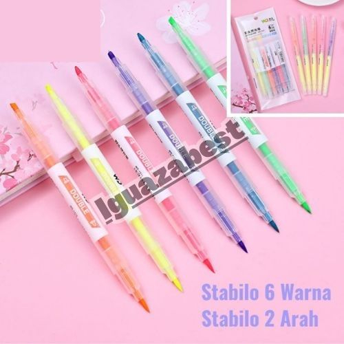 

6pcs Stabilo Warna warni Stabilo 2 Arah 6 Warna & 12 Warna