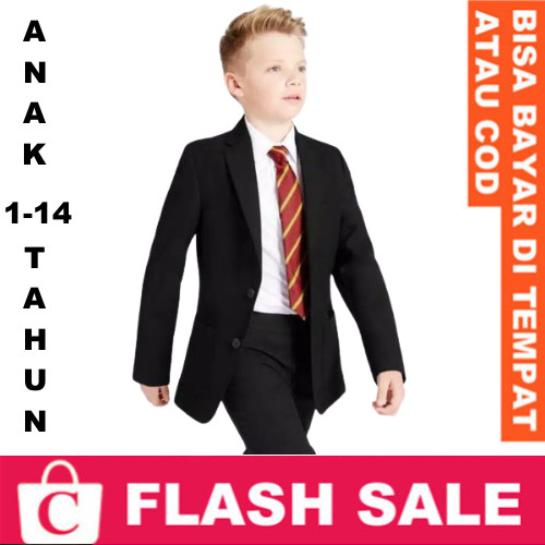 Anak Anak Usia Umur 1 - 14 thn Blazer Pria Jas Cowok Slimfit Model Kekinian Celana HITAM BLACK POLOS