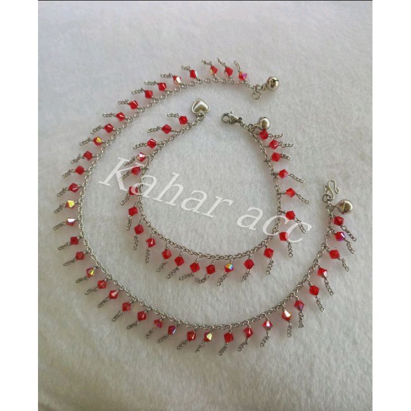 COD✨🇮🇩✅gelang kaki titanium anak. gelang kaki kristal Swarovski bahan ikat stanlaiss stell Anti kara