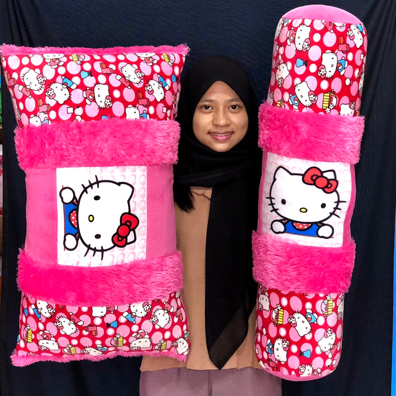 Bantal Boneka cinta timbul 2 in 1 Karakter Jumbo Hellokitty Spongebob Lucu Satu Set guling dan banta
