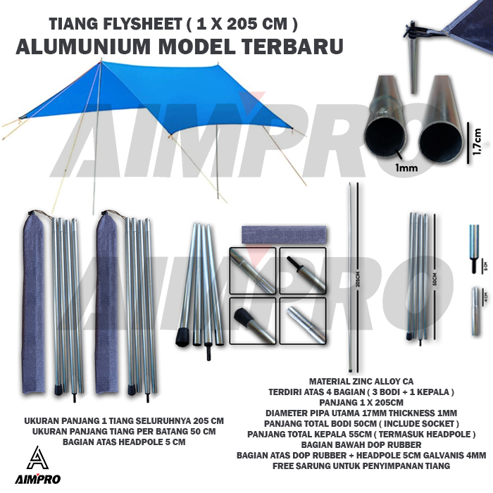 Aimpro Tiang Flysheet tenda ultralight single pole tinggi 200 cm
