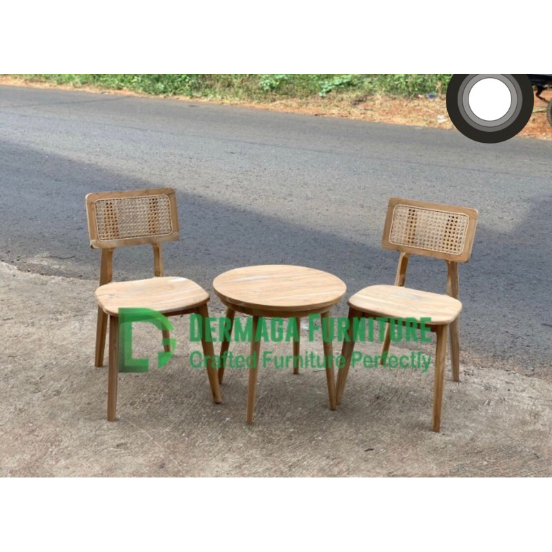 SET TERAS KURSI KOTAK RADIO ROTAN MEJA BULAT RETEO KAYU JATI KURSI MAKAN KURSI CAFE KURSI TERAS MURA