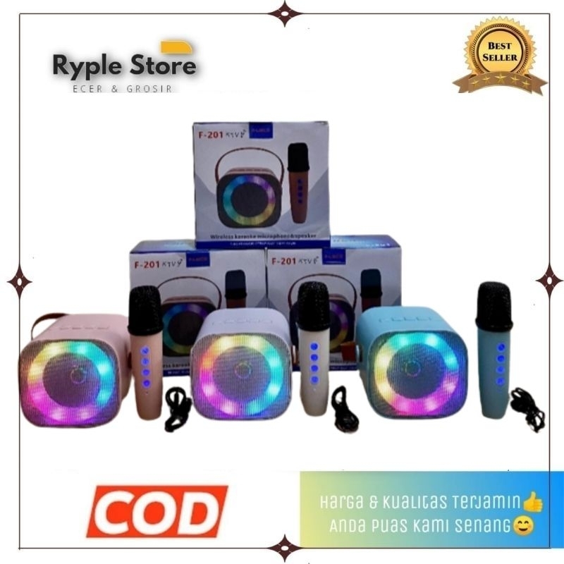 RP - Speaker Bluetooth Fleco F-201 KTV Free Microphone Wireless Karaoke Music Portable Suara Besih B