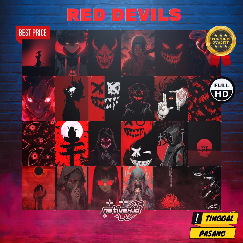(Isi 24 Pcs) Poster Dinding Aesthetic | Poster Dinding Tema Red Devils | Poster Dinding Merah Keren 