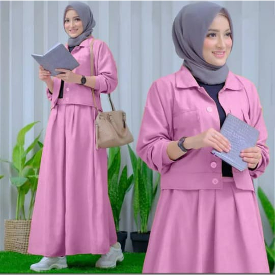 setelan melia polos 1 set bawahan rok atasan baju rompi/set rok/set ROMPIj/setelan rok ROMPI