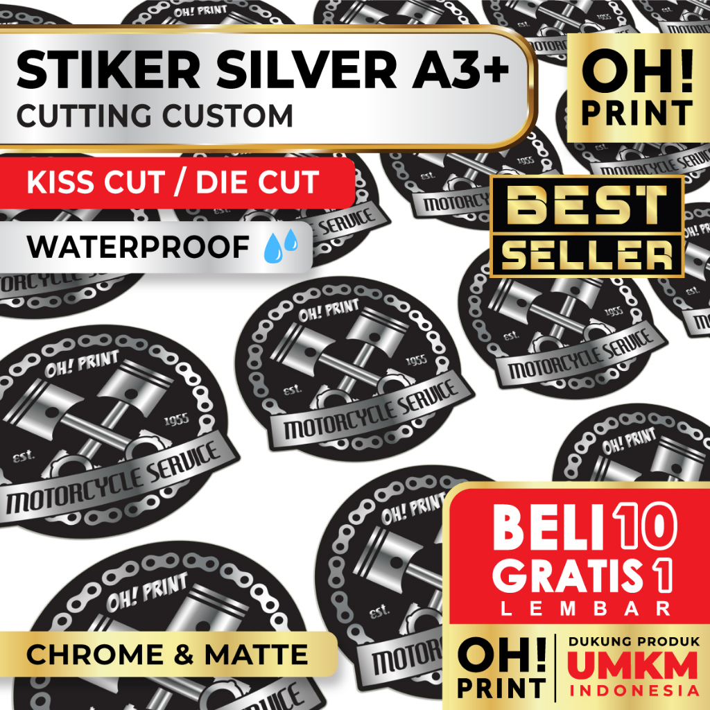 

Cetak Stiker / Print Sticker Label Metallic Silver / Gold A3+ & KISS CUT