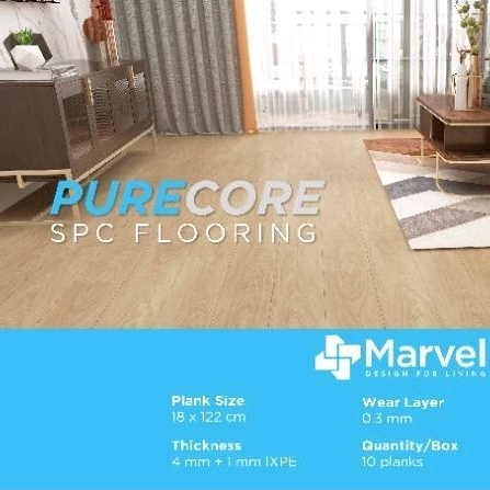 Vinyl lantai SPC pure core +  Marvel SPC  floring 4+ mm