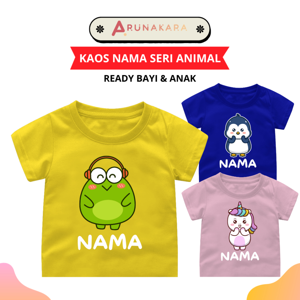 Baju Kaos Bayi &amp; Anak Custom Nama Seri Animal Baju Bahan Combed 30s