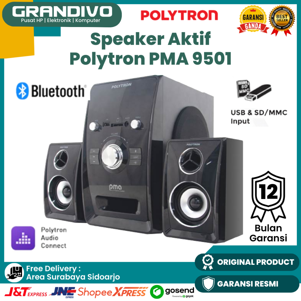 Speaker Aktif Polytron Bluetooth PMA 9501 Superbass Garansi Resmi Polytron - Grandivo