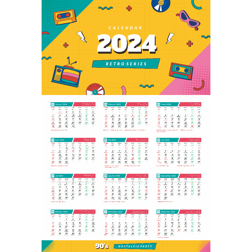 Kalender 2024 Colorfull | Kalender Dinding 2024 | Kalender Dinding Custom