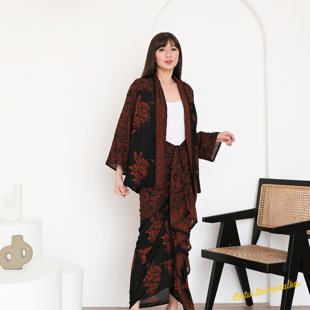 BATIK UNIVERSALKU - Setelan Cardigan Rok Rempel Panjang Batik Set Kebaya Modern - Hummingbird