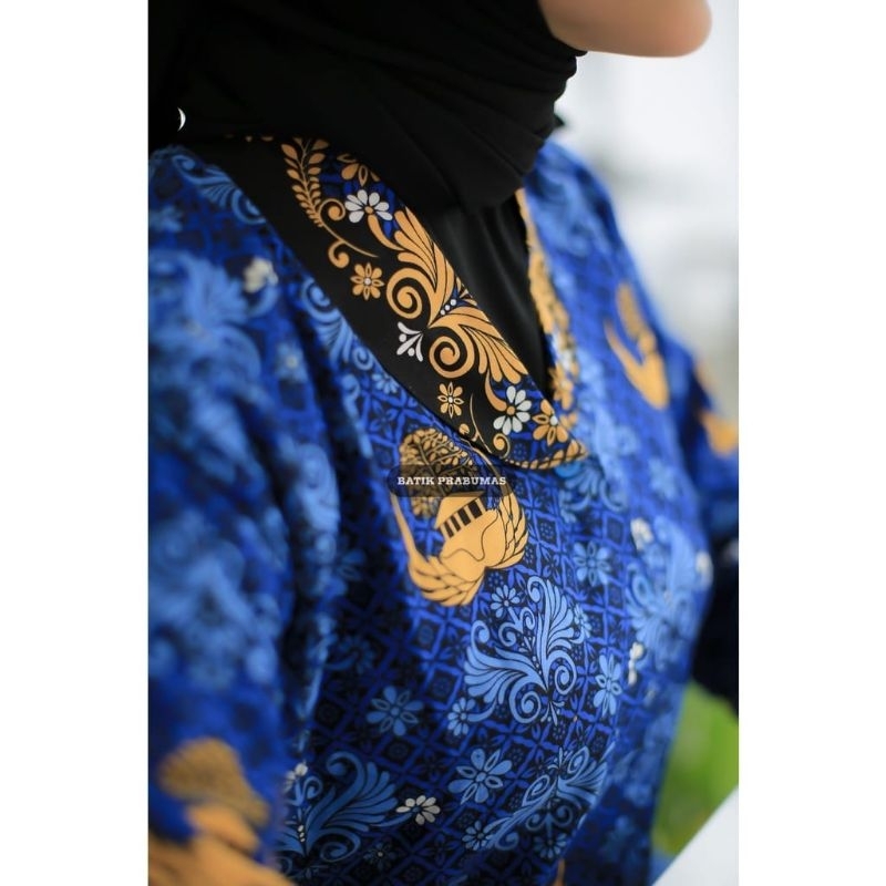 Baju KORPRI pria dan wanita,kemeja batik KORPRI kerah hitam lapis puring