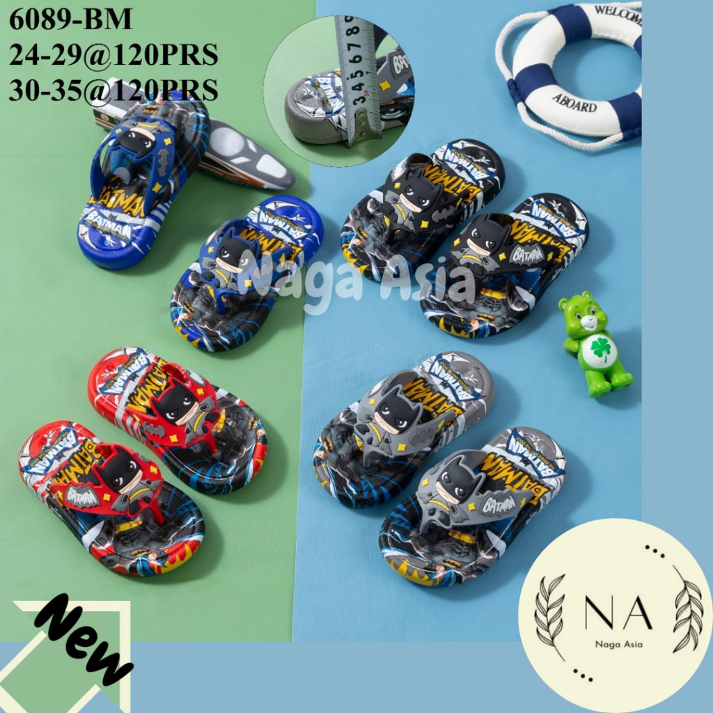 sandal jepit anak cowok karakter batman terbaru 6089-BM /sandal batman/sandal jepit anak laki-laki(P