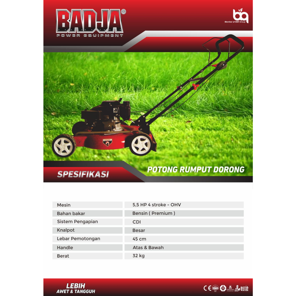 Lawn Mower Badja LM20 Grass Cutter - Mesin Pemotong Rumput Dorong