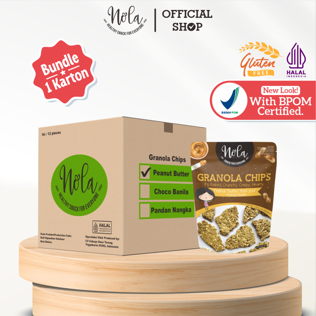 

Paket Nola Granola Chips Peanut Butter 1 Box Isi 12 Pcs