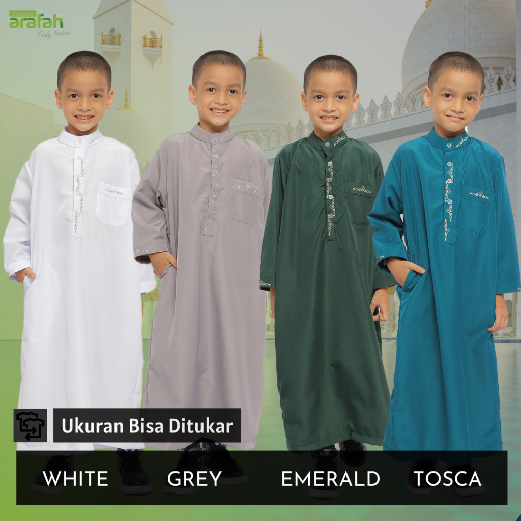 Gamis Pria Dewasa anak laki laki Jubah Muslim Warna Putih Abu Hijau GP 08 White Grey Tosca Emerald