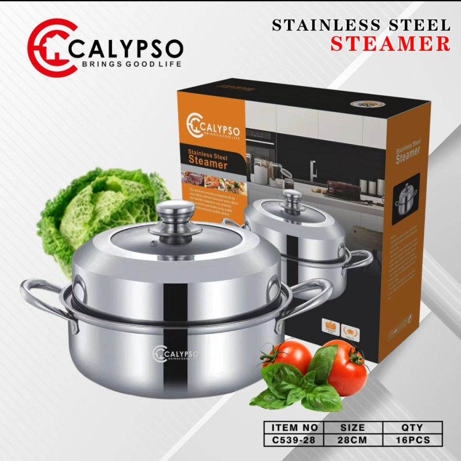 Panci Kukus Calypso C639 stainless tutup kaca 28cm