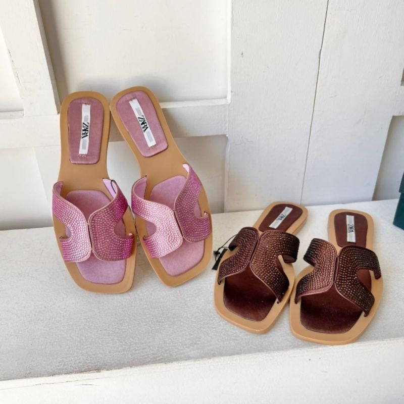 PROMO SALE Sandal zara flat pink coklat